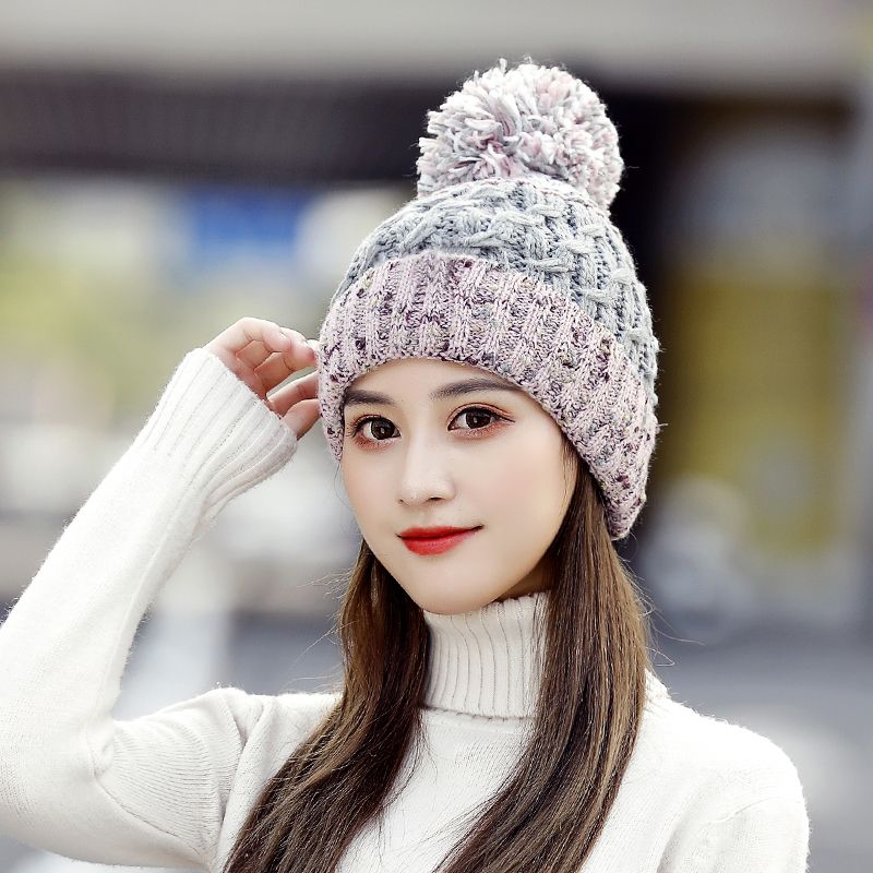 2021 autumn and winter new knitted woolen hat women's winter plus velvet thickened ladies warm hat versatile fashion style