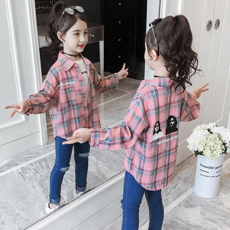 女童长袖衬衫秋装新款韩版洋气时髦小女孩上衣外穿开衫中大童