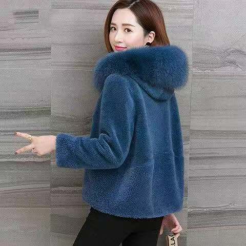 Haining fur imitation coat women's short style fall / winter 2020 new Korean version of fox like wool collar sheep shear granular fleece coat