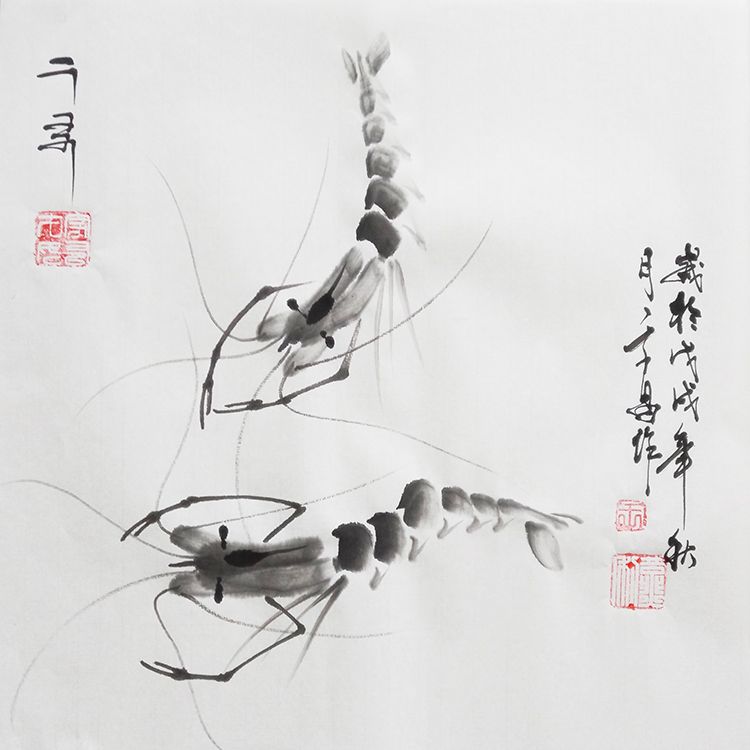 仿齐白石国画虾手绘真迹客厅装饰画写意花鸟画定制名家中国水墨画