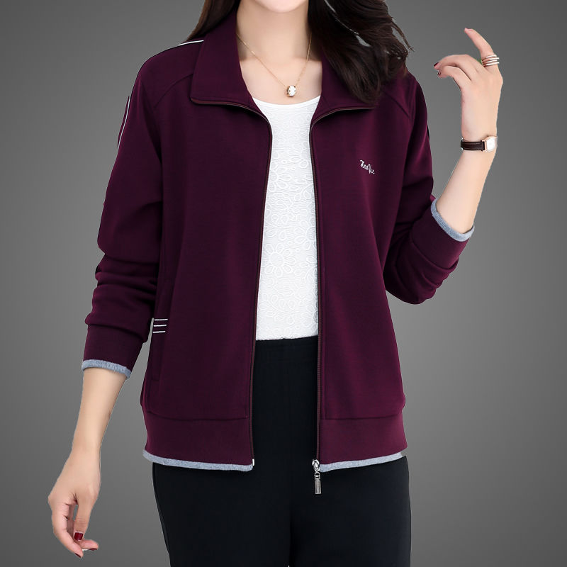 Spring and autumn all-match new 2021 middle-aged and elderly sports jacket women's foreign style jacket middle-aged mother casual women's clothing 40 years old