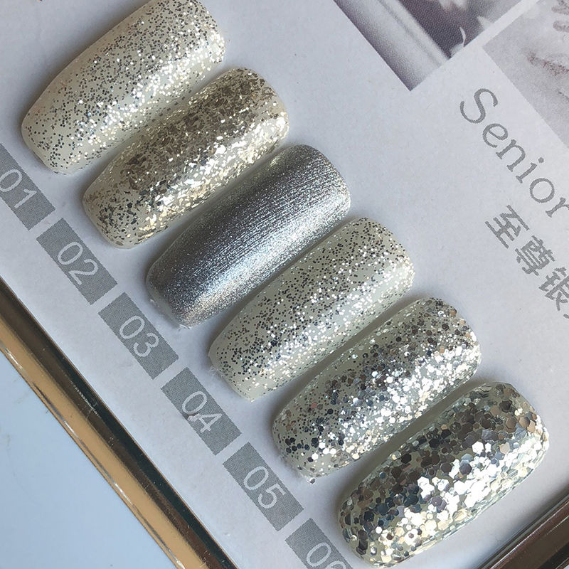 Silver manicure, genuine KOH Dan Bobbi phototherapy gel, environmental protection nail polish, diamond nail polish, silver color.