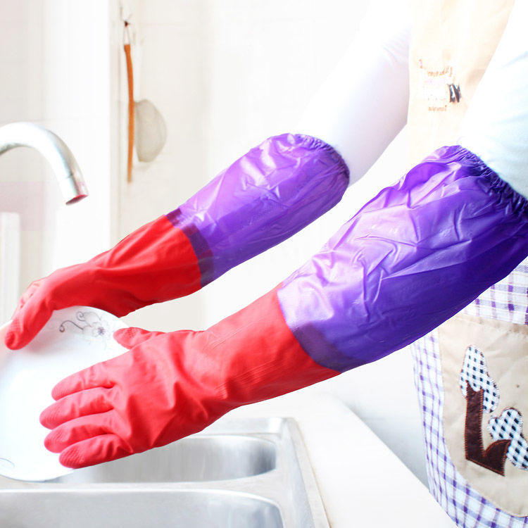 加厚加绒洗碗手套女防水橡胶厨房耐用洗衣服乳胶塑胶家务刷碗神器