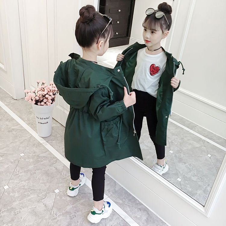 Girls' windbreaker 2023 new autumn clothes children's Korean version of foreign style big children's spring and autumn 12-15 years old mid-length coat