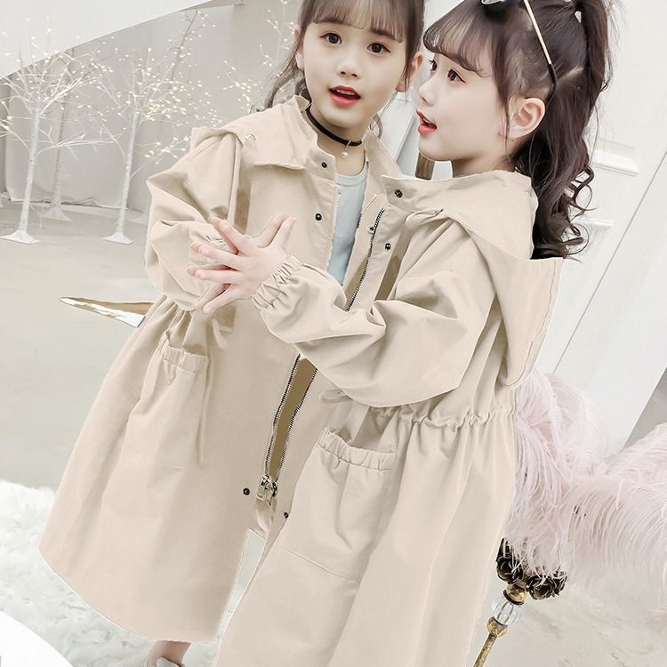 Girls' windbreaker 2023 new autumn clothes children's Korean version of foreign style big children's spring and autumn 12-15 years old mid-length coat