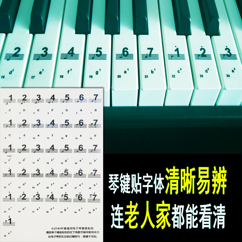 49键54键61键 电子琴键盘贴数字音标贴纸 五线谱简谱贴键位音符贴【2