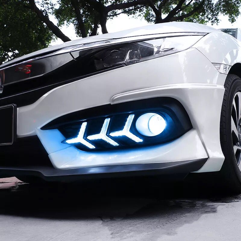 本田十代思域日行灯鱼骨灯三色流光后杠灯思域改装19思域鱼骨灯