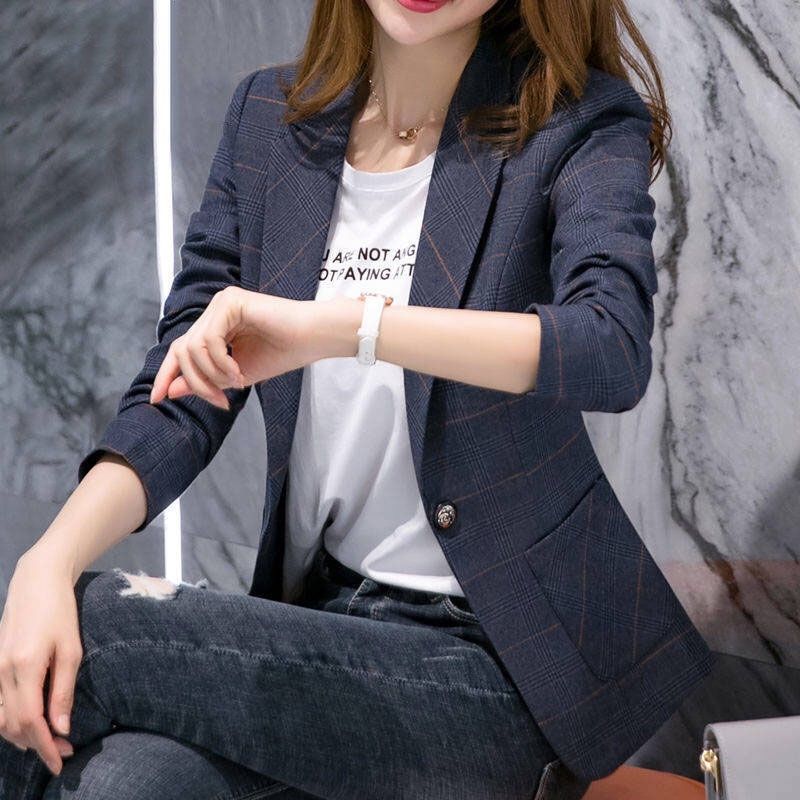Plaid suit coat women's Korean version 2020 new spring and autumn slim long sleeve casual temperament small suit short