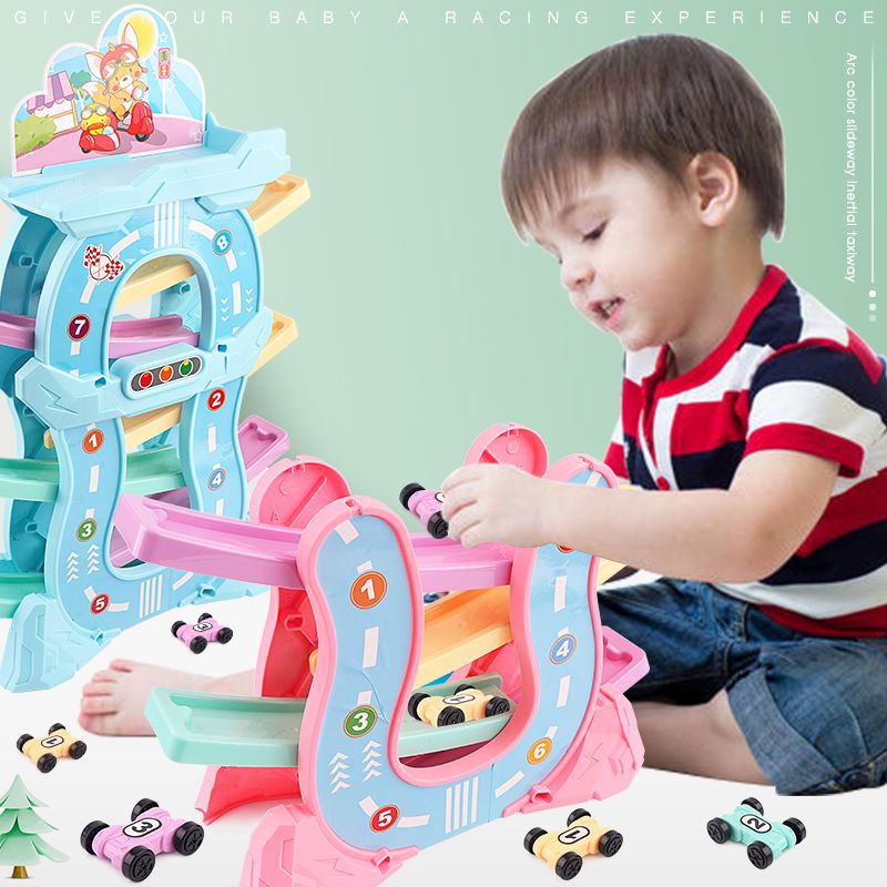 儿童玩具车滑翔轨道小汽车回力惯性男孩益智滑梯滑行轨道车玩具