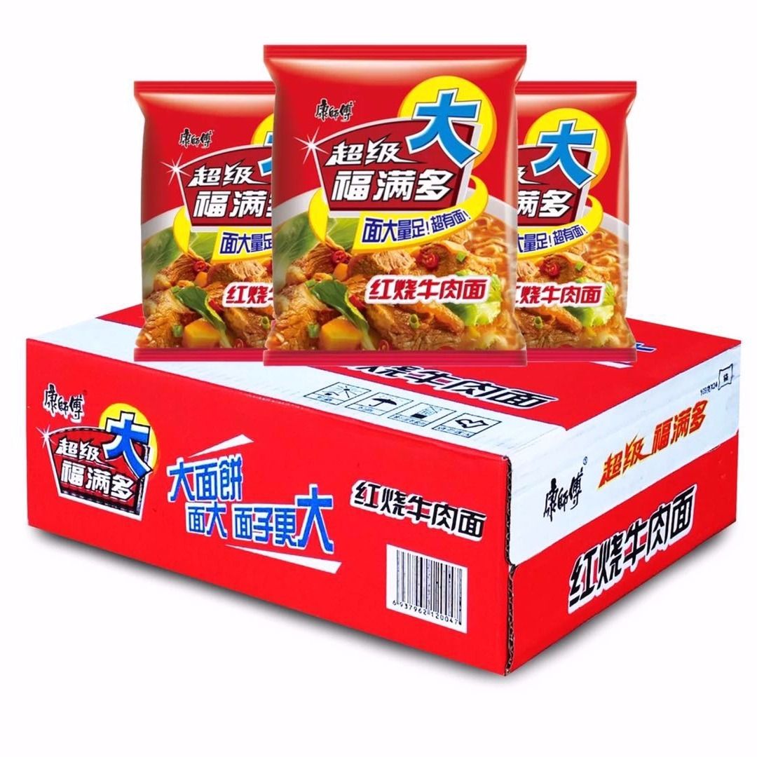康师傅方便面超级福满多袋装整箱红烧牛肉面香辣老坛麻辣清真泡面