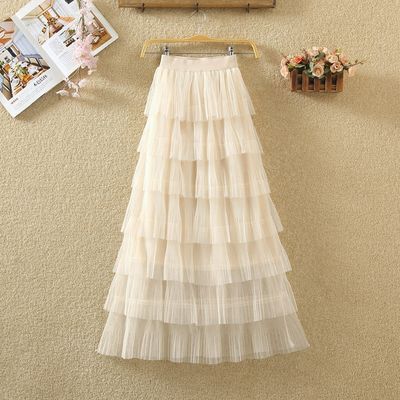 春季百褶裙网纱多层次蛋糕裙子半身裙春秋女2020新款长裙春天纱裙