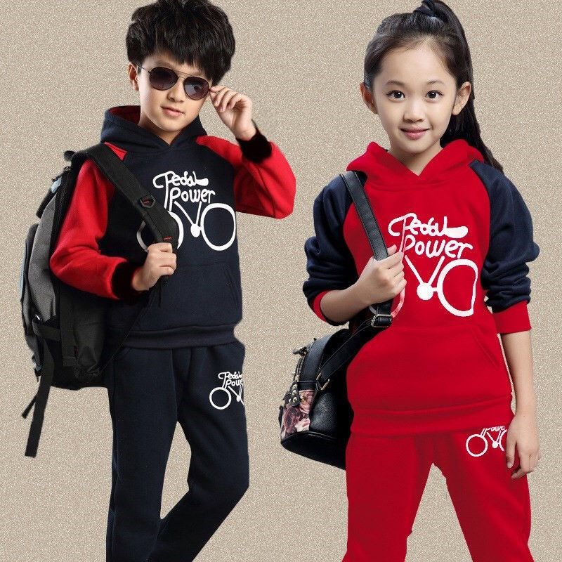 Children's and girls' Plush suits autumn clothes men's and women's spring and autumn clothes children's and middle school children's sports long sleeve new style