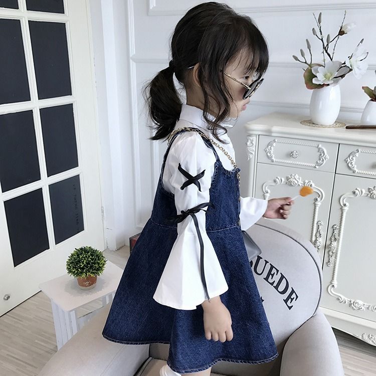 Autumn new style children's wear Korean girls solid color sleeveless vest skirt casual trend girls suspender denim skirt