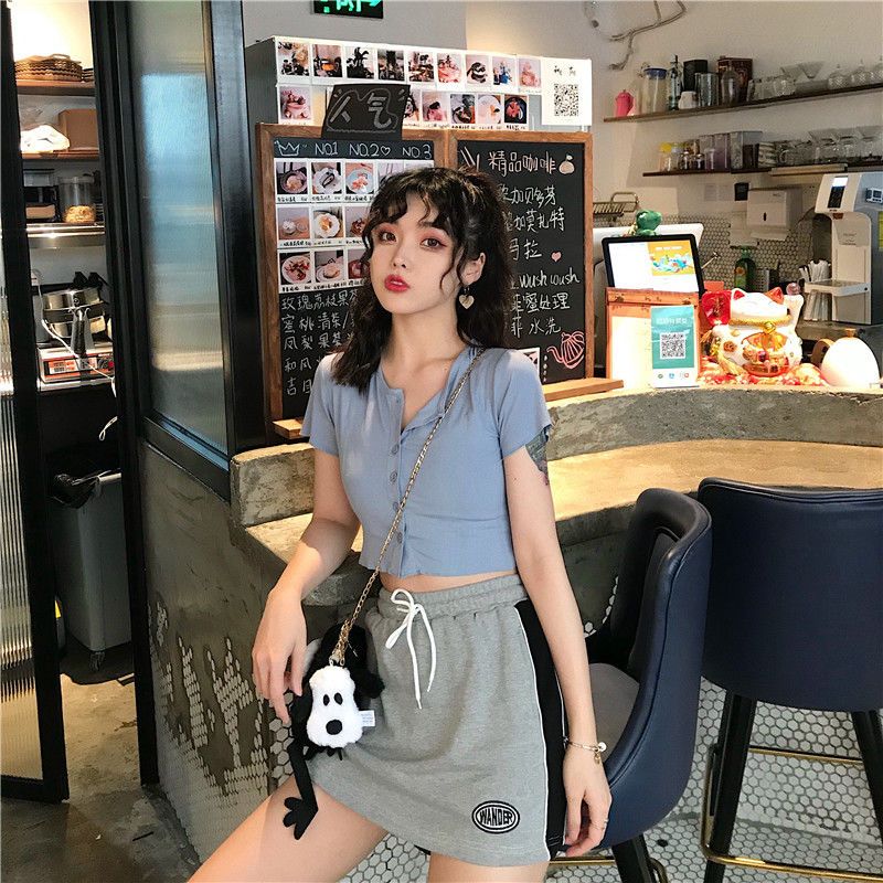 ins spring and summer new lazy wind cardigan top female student Korean version slim T-shirt bf Harajuku style bottoming shirt