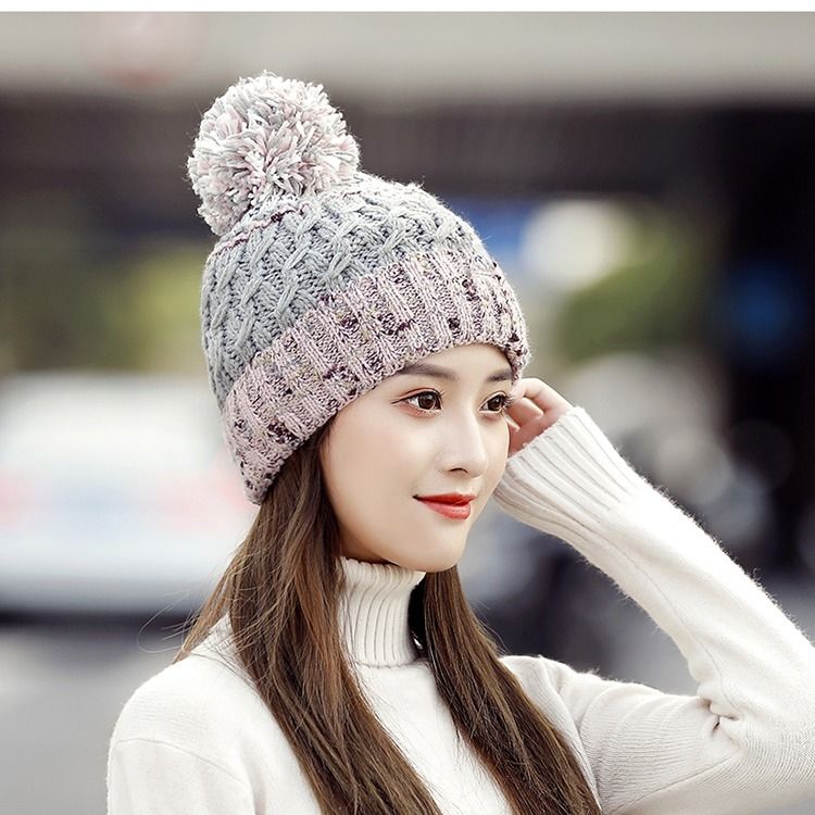 2021 autumn and winter new knitted woolen hat women's winter plus velvet thickened ladies warm hat versatile fashion style