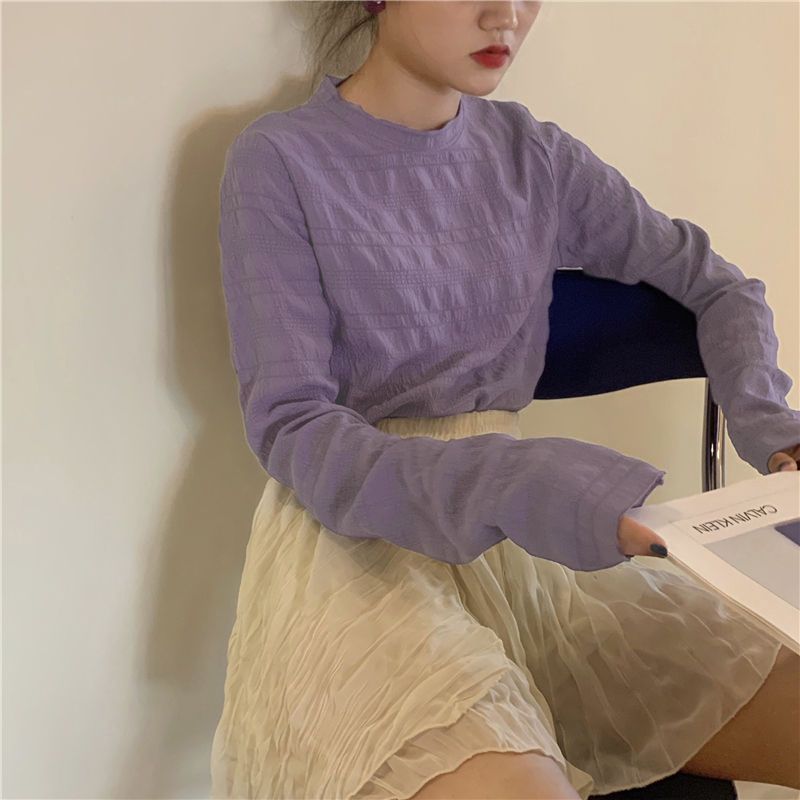 Autumn new Korean long sleeve T-shirt women's loose and versatile top solid women's early autumn bottoming shirt student's clothes