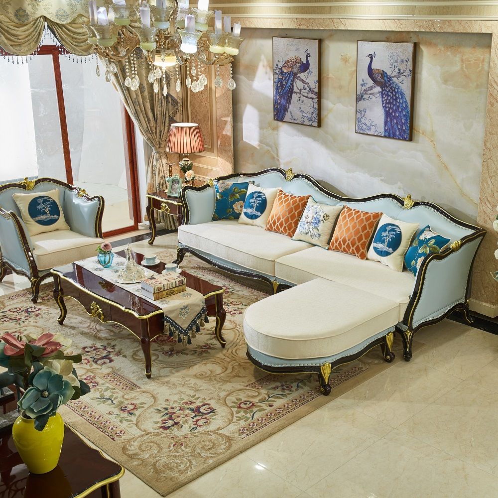 古典客厅户型欧式真皮美式沙发实木