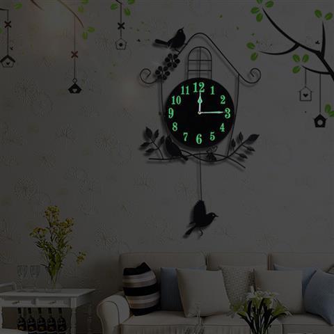创意挂钟客厅卧室田园静音个性小鸟摇摆装饰家用艺术时钟钟表挂表