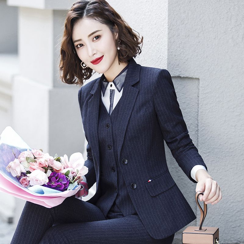 條紋西裝套裝女2023新款時尚西服商務正裝OL工作服職業裝面試工裝