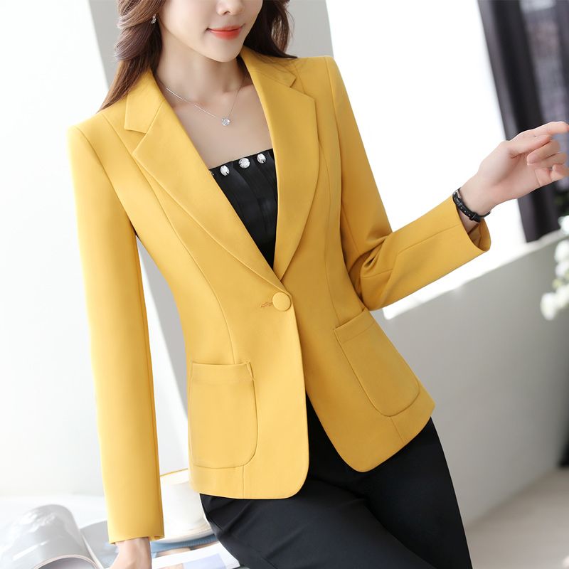 Small suit jacket female Korean style casual long-sleeved spring white waist all-match slim short black suit jacket
