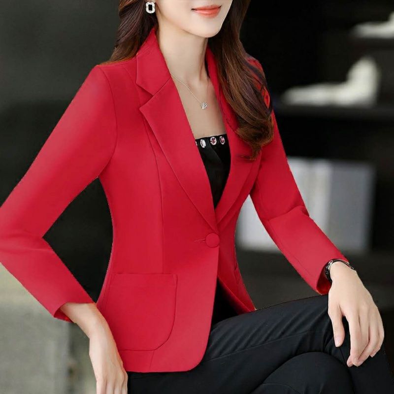 Small suit jacket female Korean style casual long-sleeved spring white waist all-match slim short black suit jacket