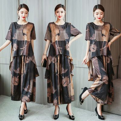 妈妈夏装真丝套装