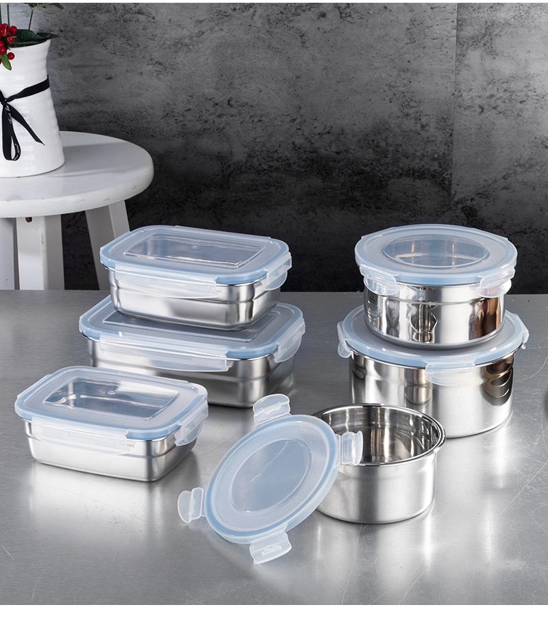 保鲜盒家用带盖不锈钢密封罐饭盒圆形保鲜碗冰箱收纳盒储物盒菜盒