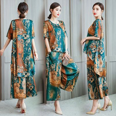妈妈夏装真丝套装
