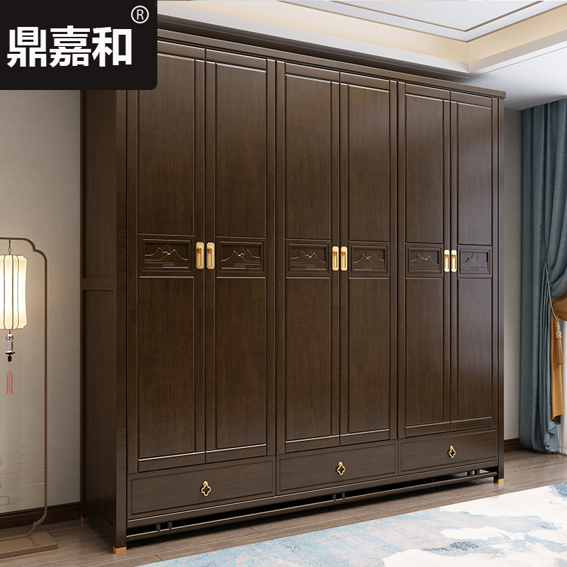 新中式实木衣柜原木全实木 4 5 6门现代中式禅意卧室衣橱大衣柜