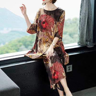 妈妈夏装真丝套装