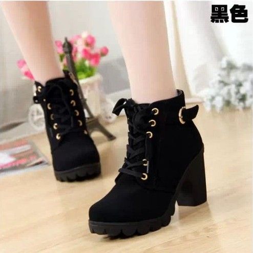 Spring and autumn women's boots, Korean high heels, Martin boots, thick heel boots, children's lace up, thick soled and versatile student short boots
