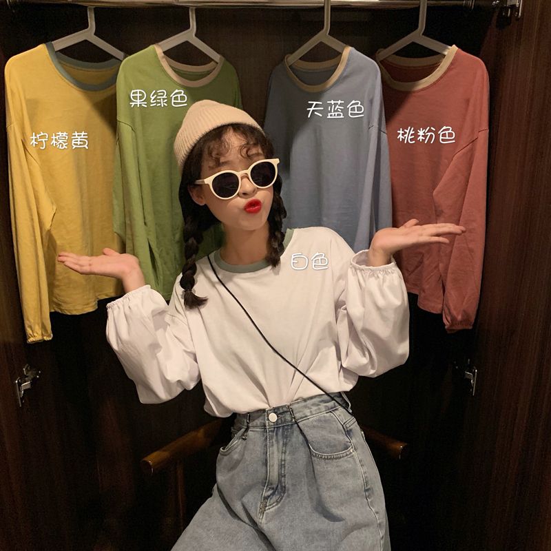 Autumn 2020 new Korean loose ins white versatile long sleeve t-shirt female student college casual top BF