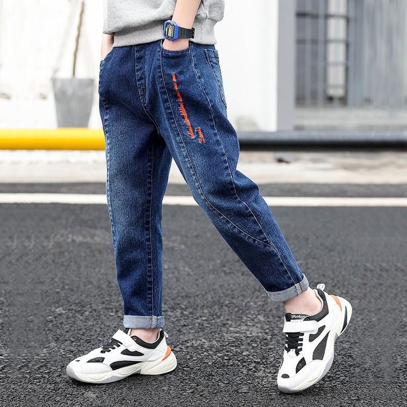 Boys' jeans autumn and winter wear Plush thickening new children's small leg trousers children's loose long pants