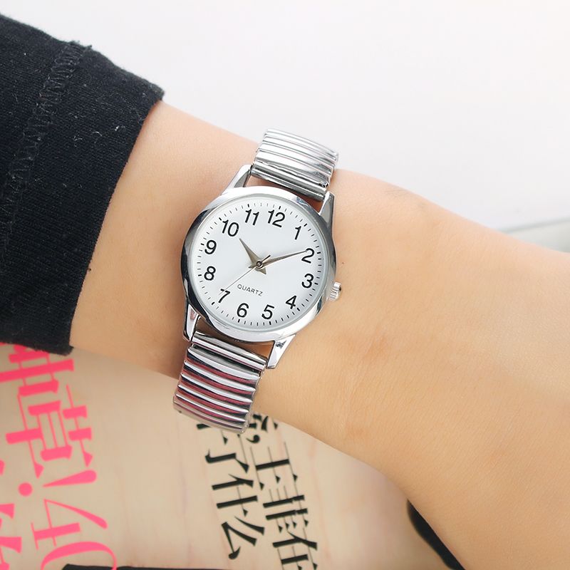 老人石英表老年款韩版情侣手表大数字简约男女对表弹力带男石英表