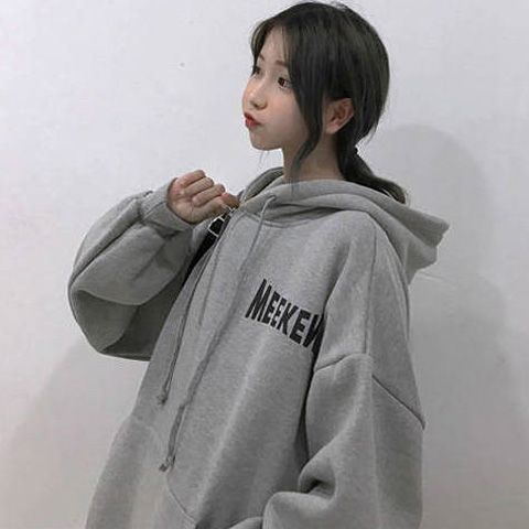 Net red autumn winter long sleeve thickened Plush hooded sweater women's Pullover couple's top student loose coat fashion