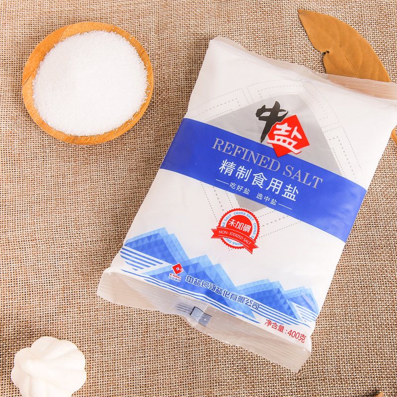 中盐 无碘精制食用盐400g*6-12袋未加碘无典食盐不含碘的细盐家用