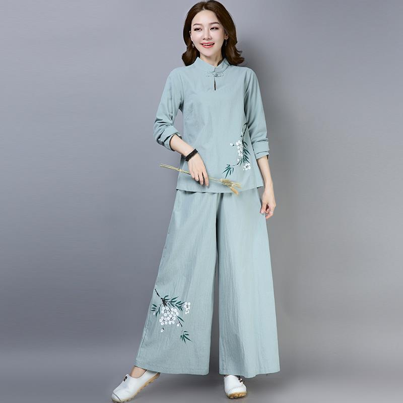 佛系居士服中式唐装汉服打坐禅修服中国风禅意女装棉麻茶服两件套