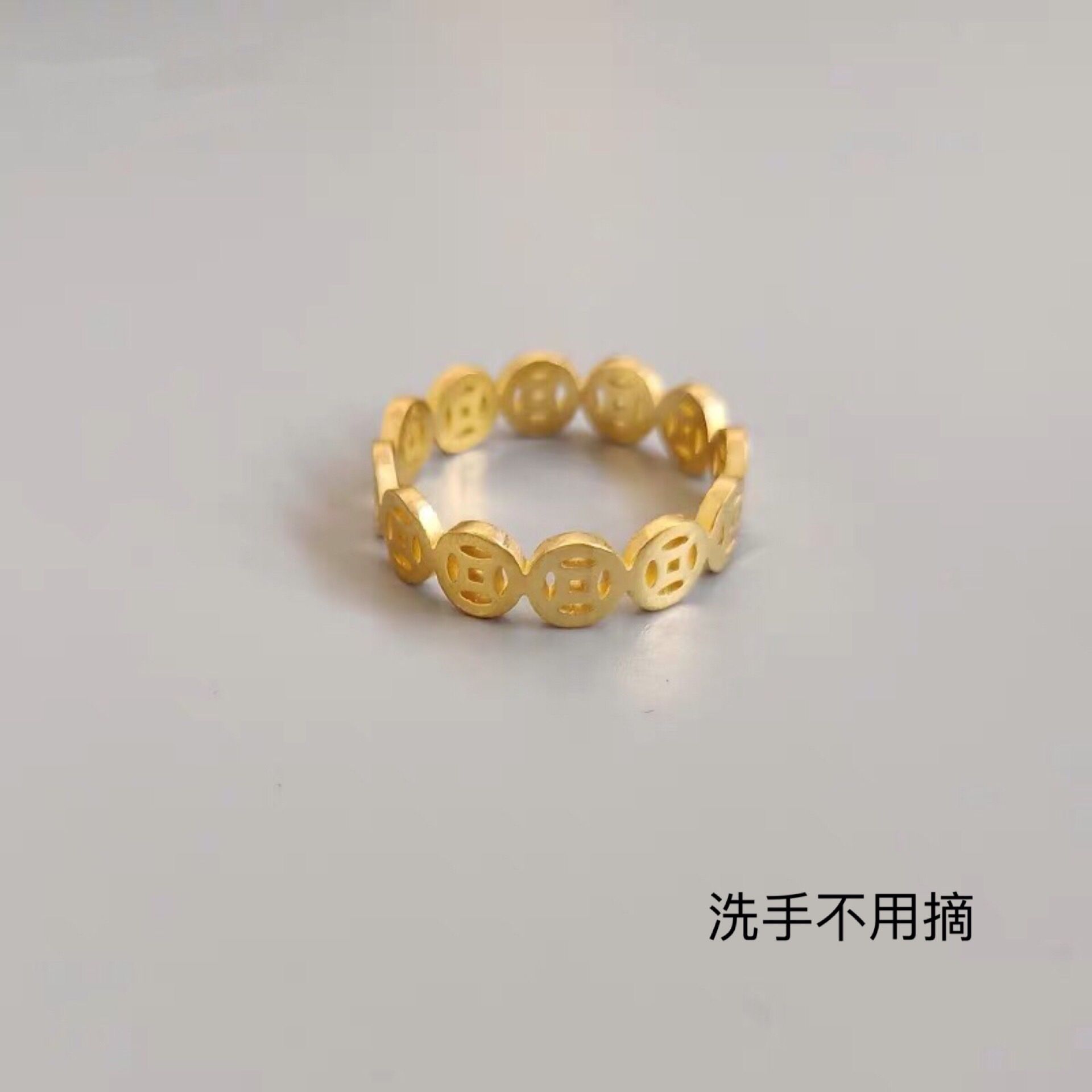 [no fading, no allergy] genuine titanium steel Zhaocai coin, gold coin, hollow gold wrapped good luck ring, index finger ring