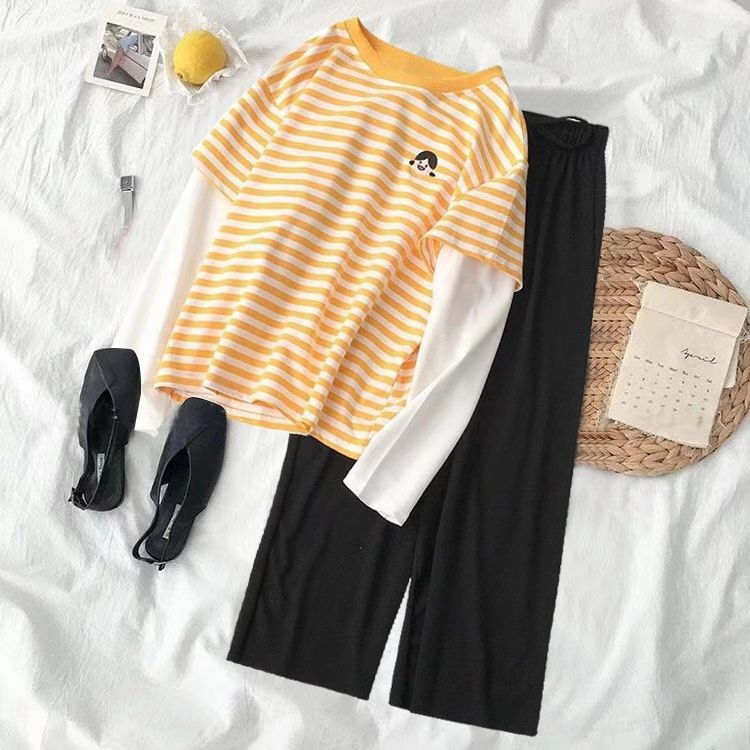Two piece long sleeve T-shirt + two piece spring and autumn girls' pants