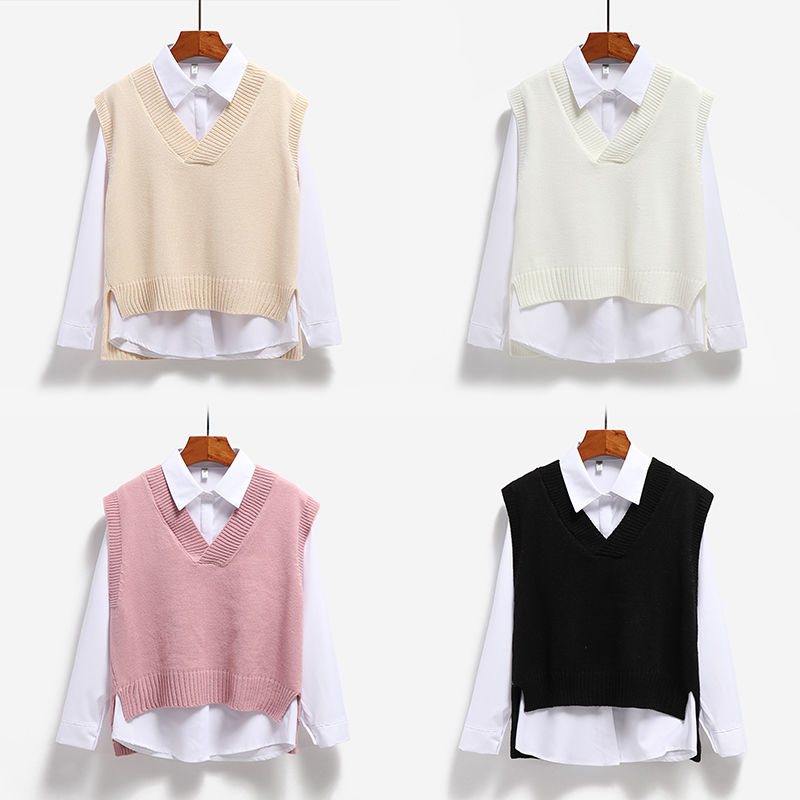 V-neck knitted sweater vest with loose Korean Pullover casual vest women's spring and autumn new 2020 large