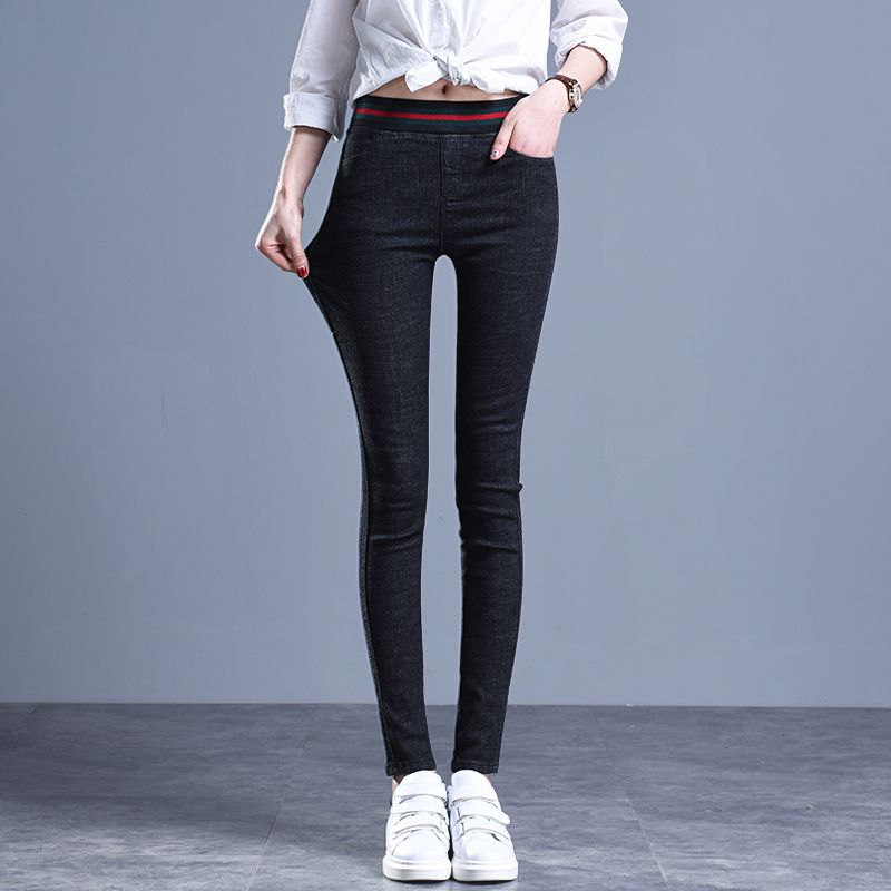 2023 new spring thin section plus velvet Korean version high waist elastic waist trousers stretch women's trousers look thin and all-match trousers