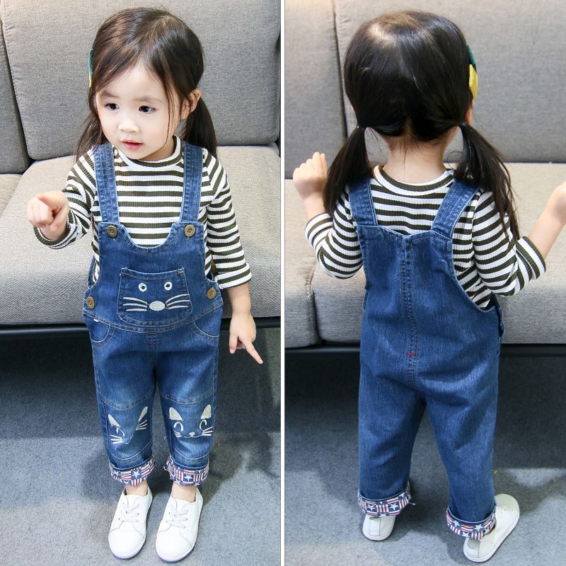 2020 new style pants boys and girls jeans pants autumn and winter children's wear pants baby braces pants cover pants