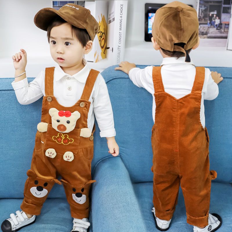 2020 new style pants boys and girls jeans pants autumn and winter children's wear pants baby braces pants cover pants