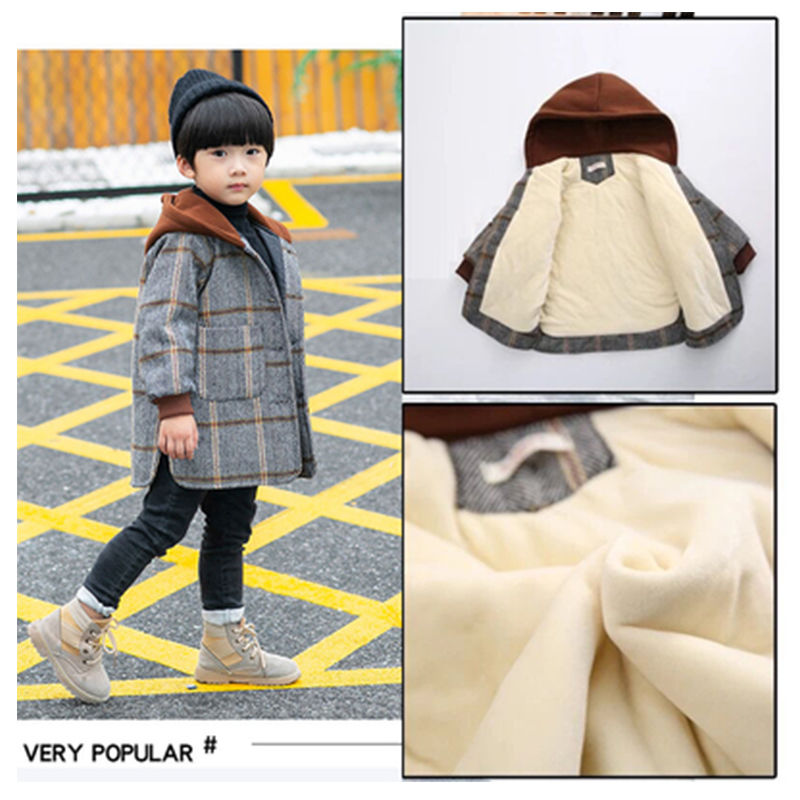 Boys' woolen coat autumn and winter new style baby's woolen coat Plush children's woolen coat