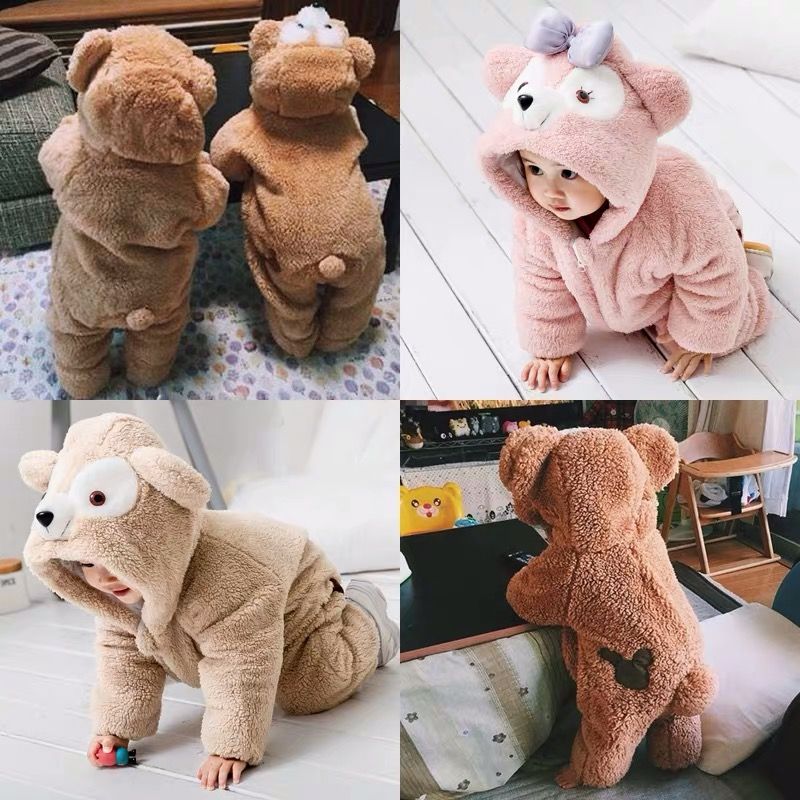 Baby jumpsuit autumn and winter super cute clothes plus velvet quilted newborn sleeping bag men and women baby suit pajamas outing clothes