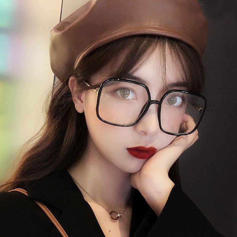 韩版新款黑框黑色眼镜架女超大方框近视镜圆脸素颜显脸小透明镜框