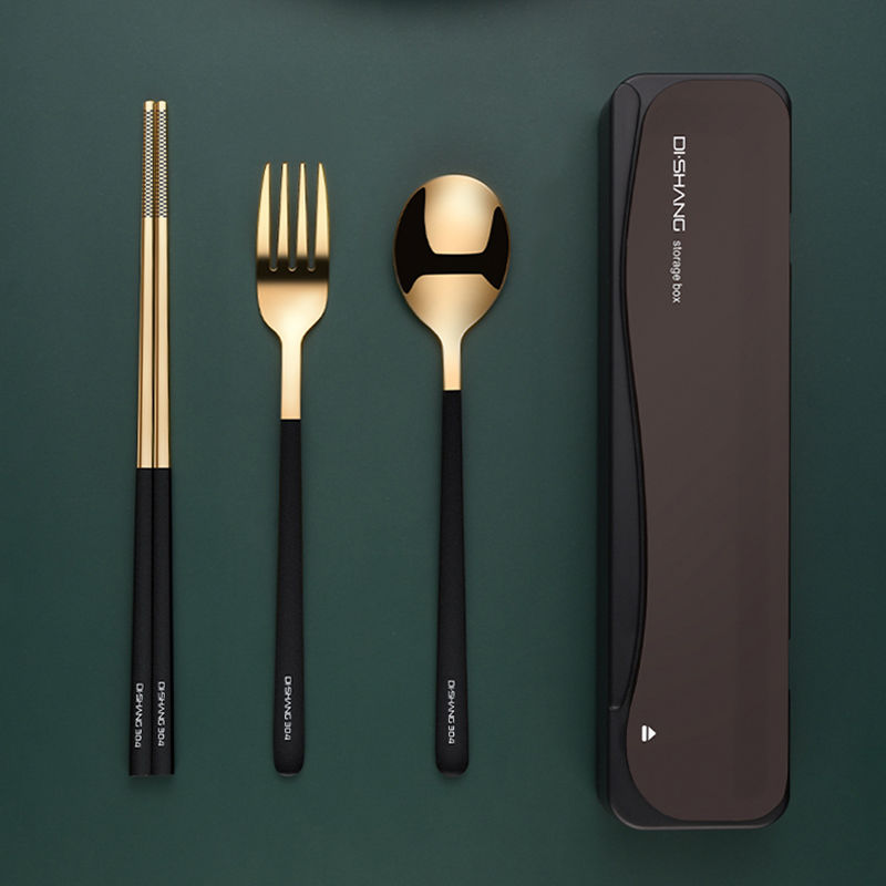 餐具套装筷子勺子三件套304不锈钢学生便携餐具创意式叉子收纳盒