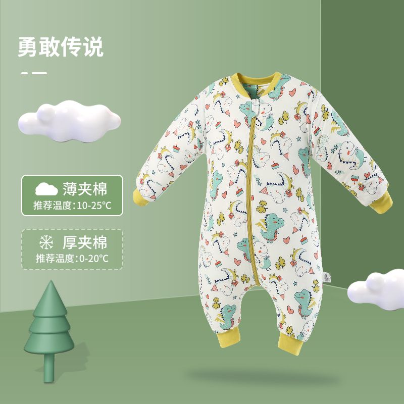 Baby sleeping bag split leg fall and winter children's kickproof quilt artifact boy's one-piece pajamas home clothes pure cotton thickened