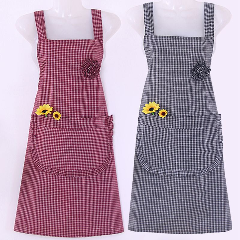 背带围裙女厨房家用工作服防油污纯棉布成人可爱花边时尚反穿罩衣