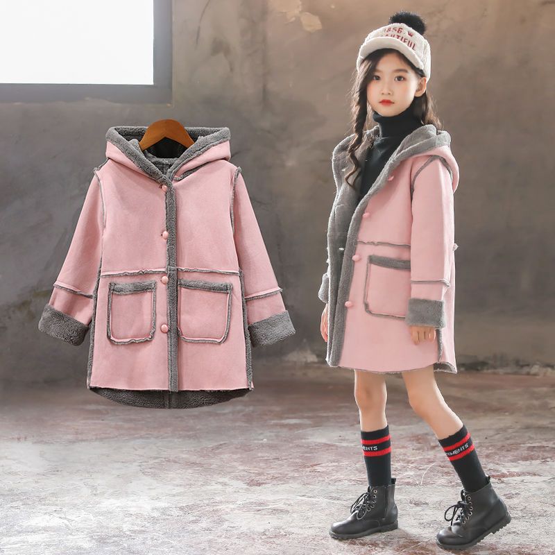 Girl's winter coat thickened plush new net red Korean children's and girls' foreign style children's woolen coat